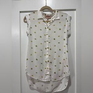 Philosophy Women's Lemons Rayon Cuffed Cap Sleeve Collar Button Down Shirt SZ S